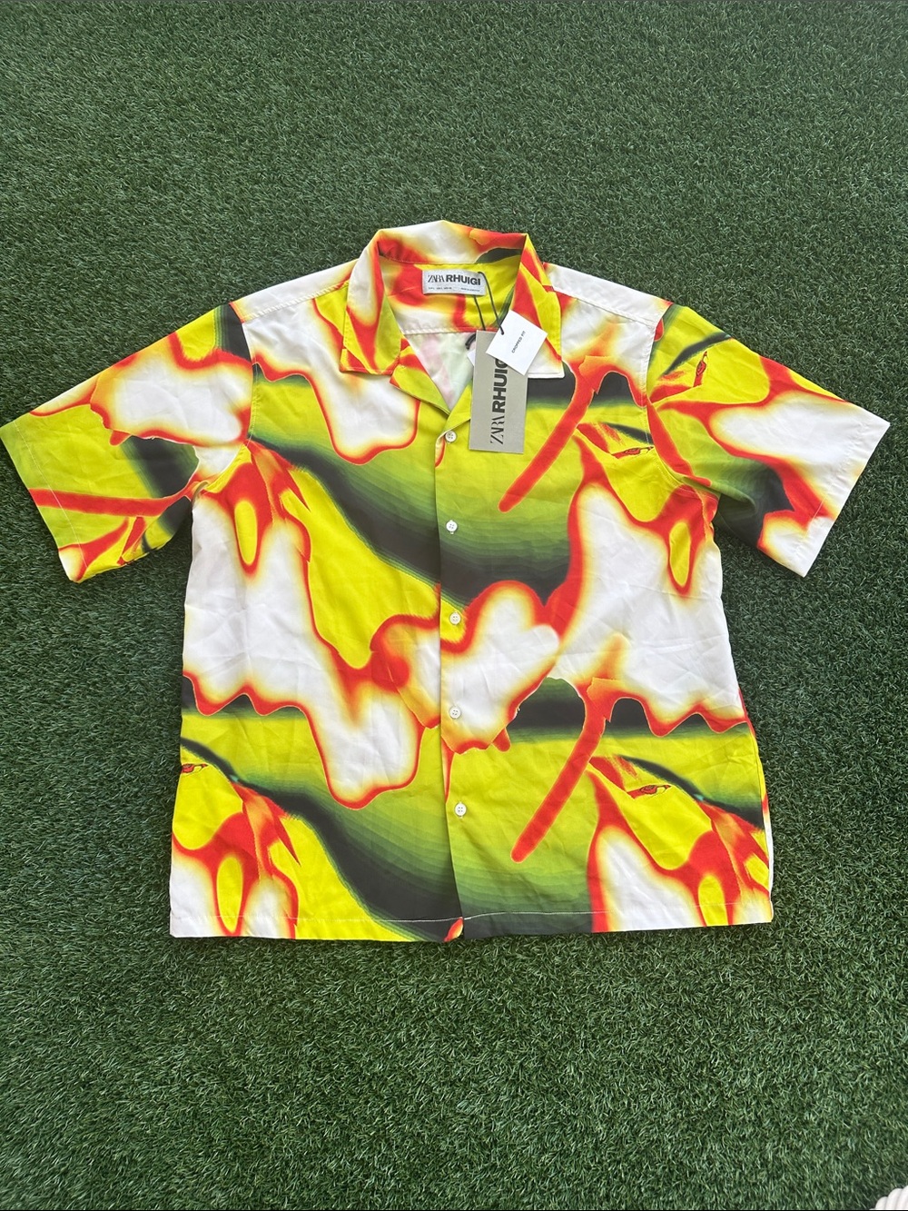 Zara RHUDE Yellow Abstract Print Short-Sleeve Shirt